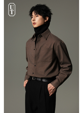 碳素磨毛新款衬衫男士秋冬季加厚设计感休闲外套时尚工装上衣帅气