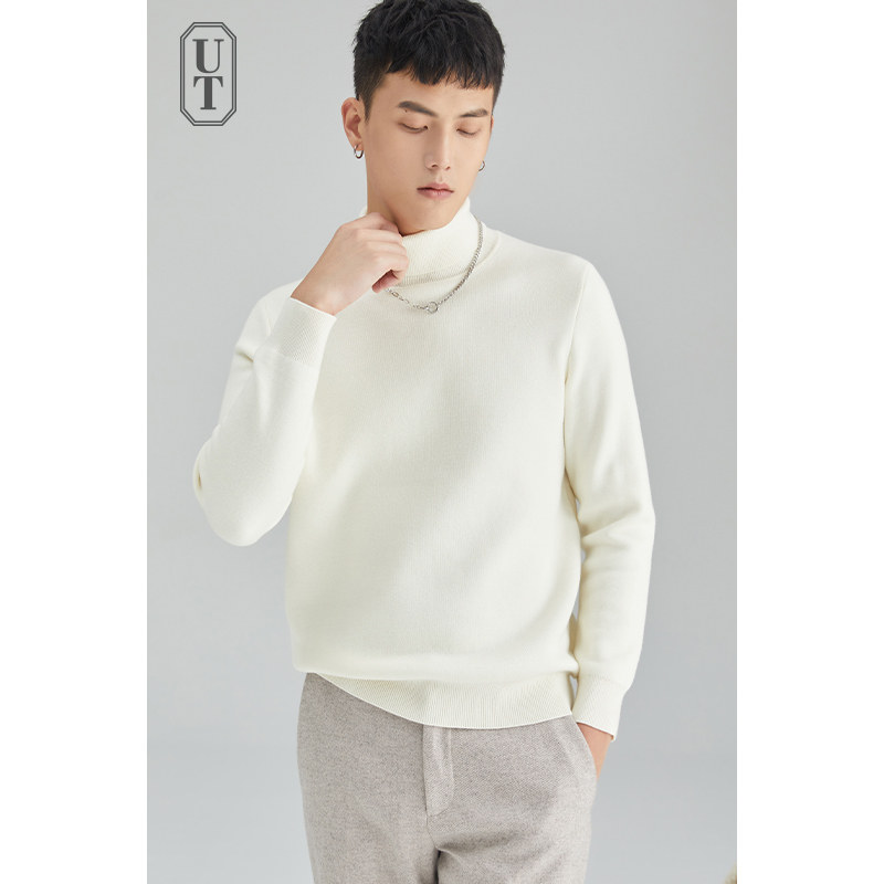 一体绒高领针织衫男半中领毛衣宽松保暖打底衫秋冬季加厚内搭毛衫