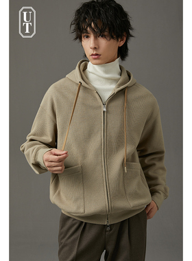 华夫格连帽卫衣男高端潮流2024年秋冬季新款韩版开衫拉链重磅外套