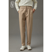 羊毛松紧腰休闲裤 子男 加厚宽松潮牌保暖黑色毛呢长裤 男士 抽绳冬季