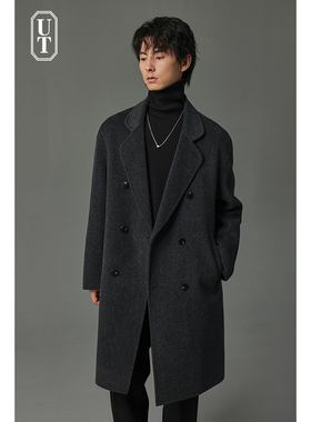 手工双面呢大衣男士中长款秋冬季休闲非羊绒加厚宽松风衣高级外套