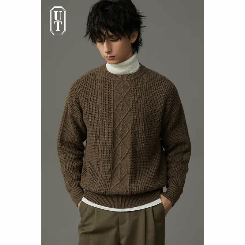 花纹中领羊毛混纺毛衣秋冬季宽松