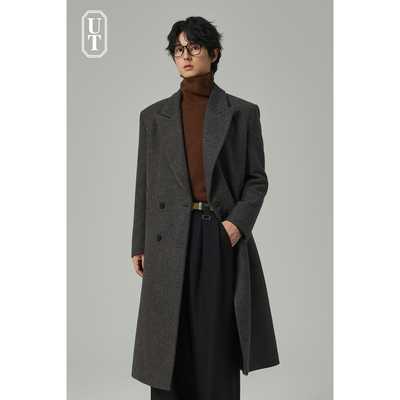 双排扣毛呢大衣男士中长款帅气戗驳领外套老钱风复古休闲厚款风衣