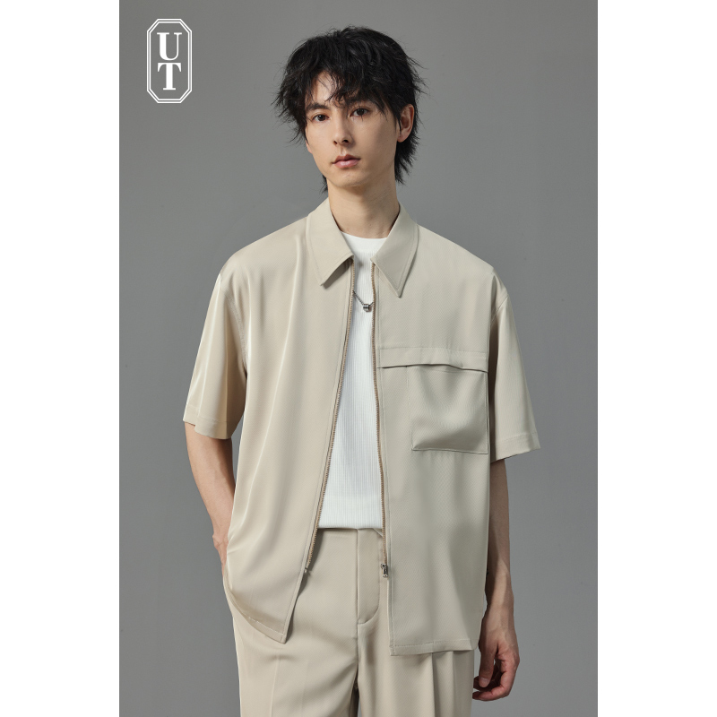 垂感冰丝短袖衬衫男夏季薄款日系休闲男士高级衬衣凉爽感宽松上衣