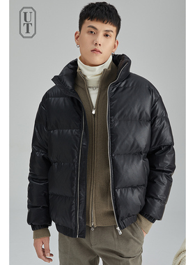 清仓  羽绒服男士短款冬季保暖新款PU皮立领潮流鸭绒面包服加厚外