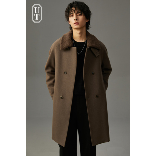 羊毛呢风衣外套 保暖无羊绒男士 双排扣羊羔毛呢子大衣男冬季 加厚款