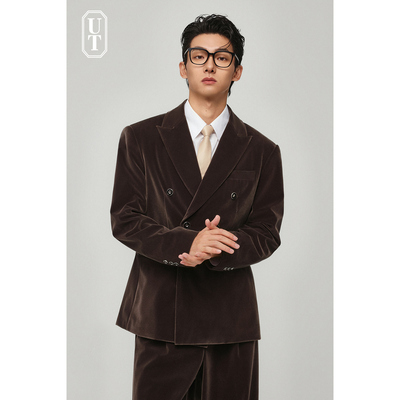 丝绒感休闲西服男收腰款戗驳领春季小西装外套宽松高级感帅气单西