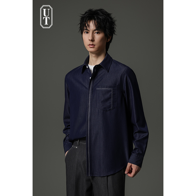 2025新款TR牛仔风格长袖衬衫男秋季休闲衬衣微宽松高级感百搭上衣
