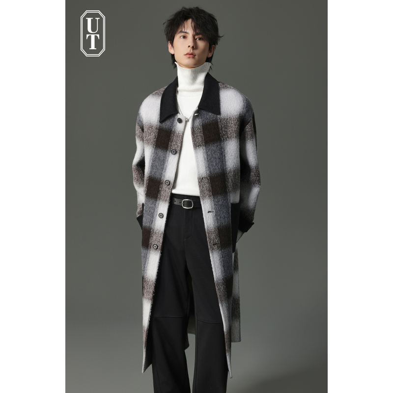 羊驼毛呢子双面羊毛呢大衣男士中长款过膝拼色冬季加厚风衣外套男