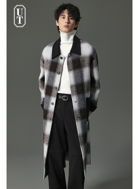 羊驼毛呢子双面羊毛呢大衣男士中长款过膝拼色冬季加厚风衣外套男