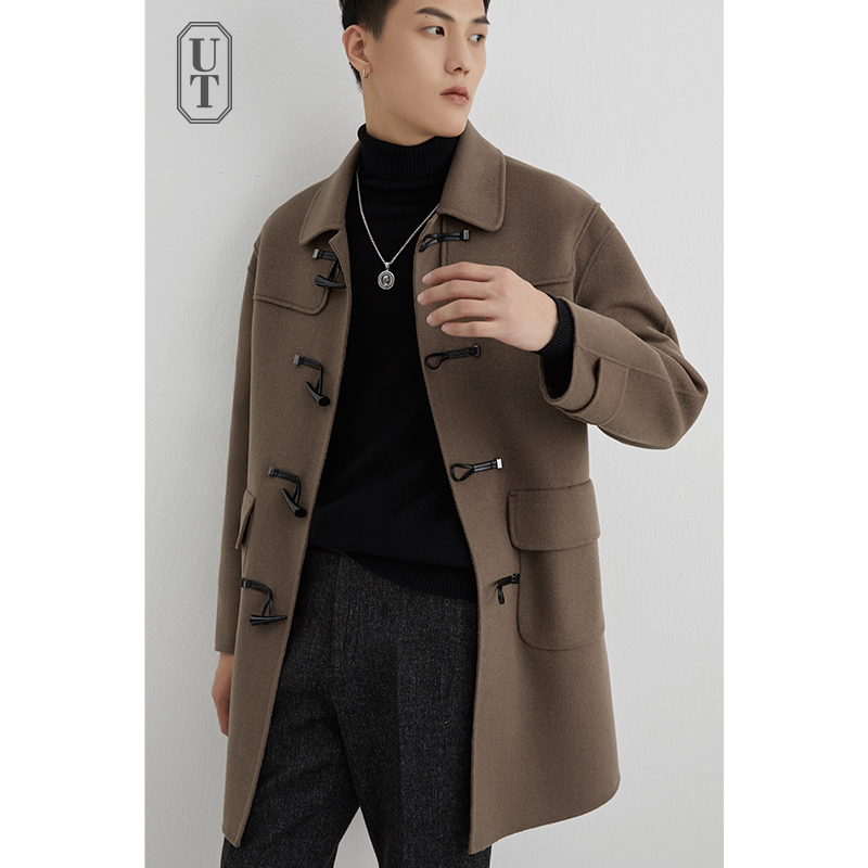 牛角扣双面秋冬时尚男士毛呢大衣