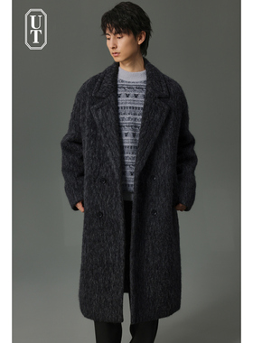 重磅加厚水波纹马海毛大衣男保暖长款过膝2026冬季羊毛呢风衣外套