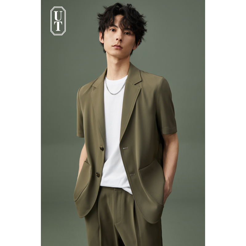 日系雅痞帅气质休闲小西装男士夏季薄款七分短袖单西服外套男上衣