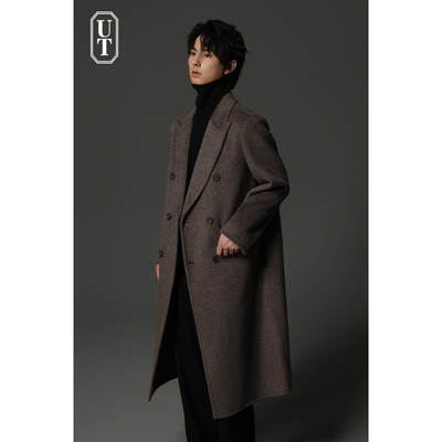中长款双面全羊毛重磅毛呢大衣男过膝长款带垫肩加厚呢子外套男款