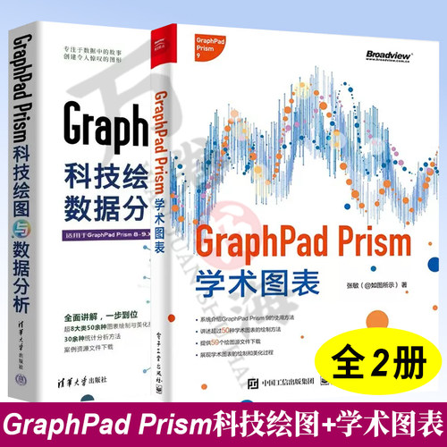 2册GraphPad Prism科技绘图与数据分析+GraphPad Prism学术图表 Prism 9.4非线性回归分析软件科研论文作图形绘制生物统计教程书籍
