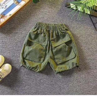 工装 百搭宝宝五分裤 裤 薄款 男童帅气纯色休闲 儿童裤 夏季 子童装