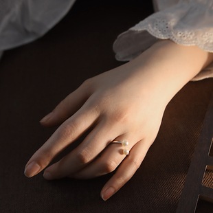 FiL天然珍珠S925银镀白金戒指小众气质简约INS风