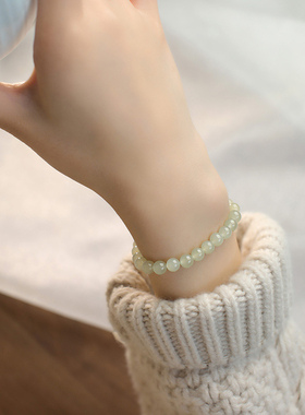 天然和田玉手链14K包金金珠