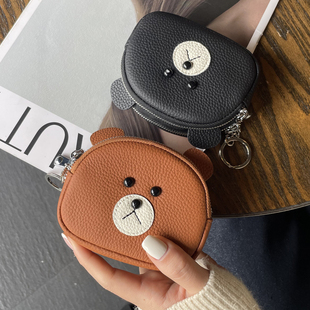 小熊小巧真皮零钱包女款钥匙卡包2026新款证件收纳包精致可爱牛皮