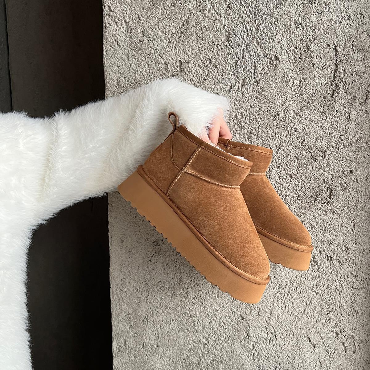 皮毛一体厚底增高雪地靴女