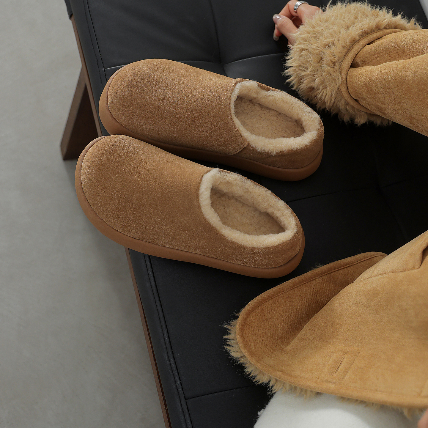 真皮加绒勃肯鞋女冬季新款保暖