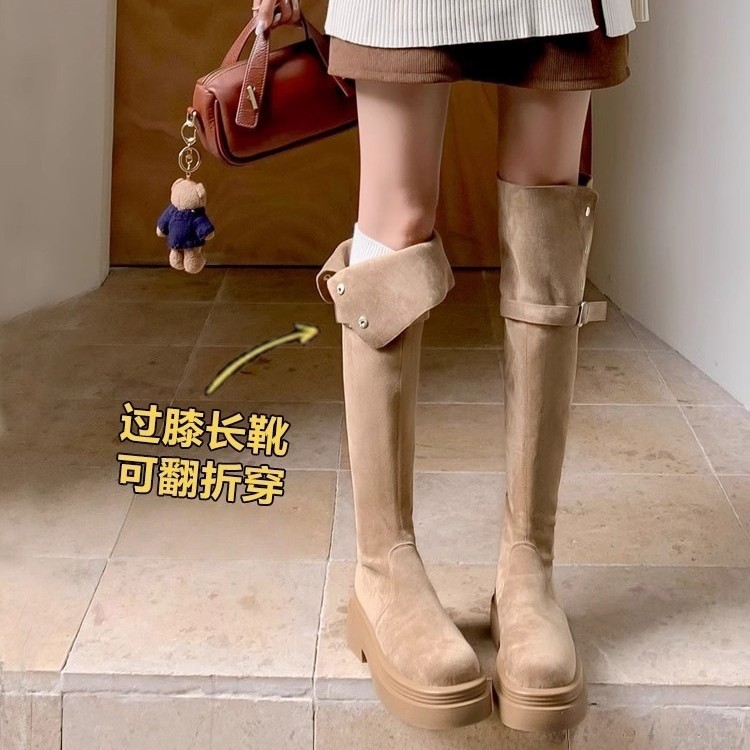 增高长筒靴保暖加绒过膝长靴