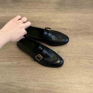 Dannyfrey新款英伦风手工真皮复古方扣一脚蹬乐福鞋