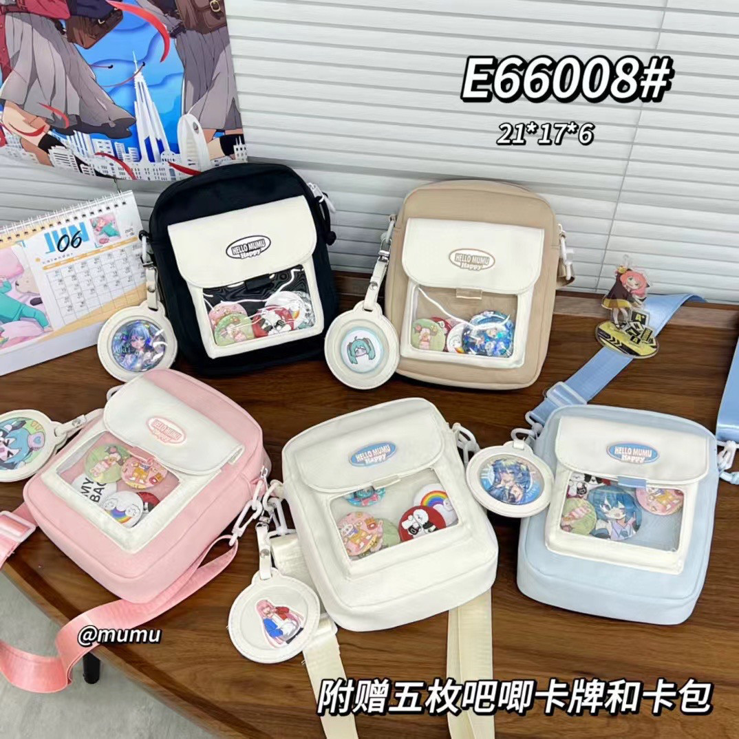 日系可爱卡通透明痛包单肩包学生斜挎包包女休闲百搭手机背包吧唧
