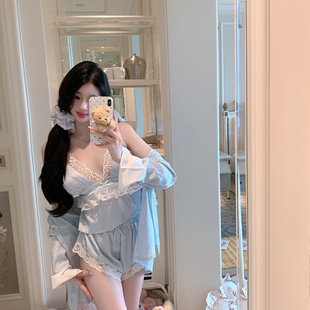 LaoLao酱「夏日奶油」冰丝吊带短裤 四件套家居服睡衣套日系少女新
