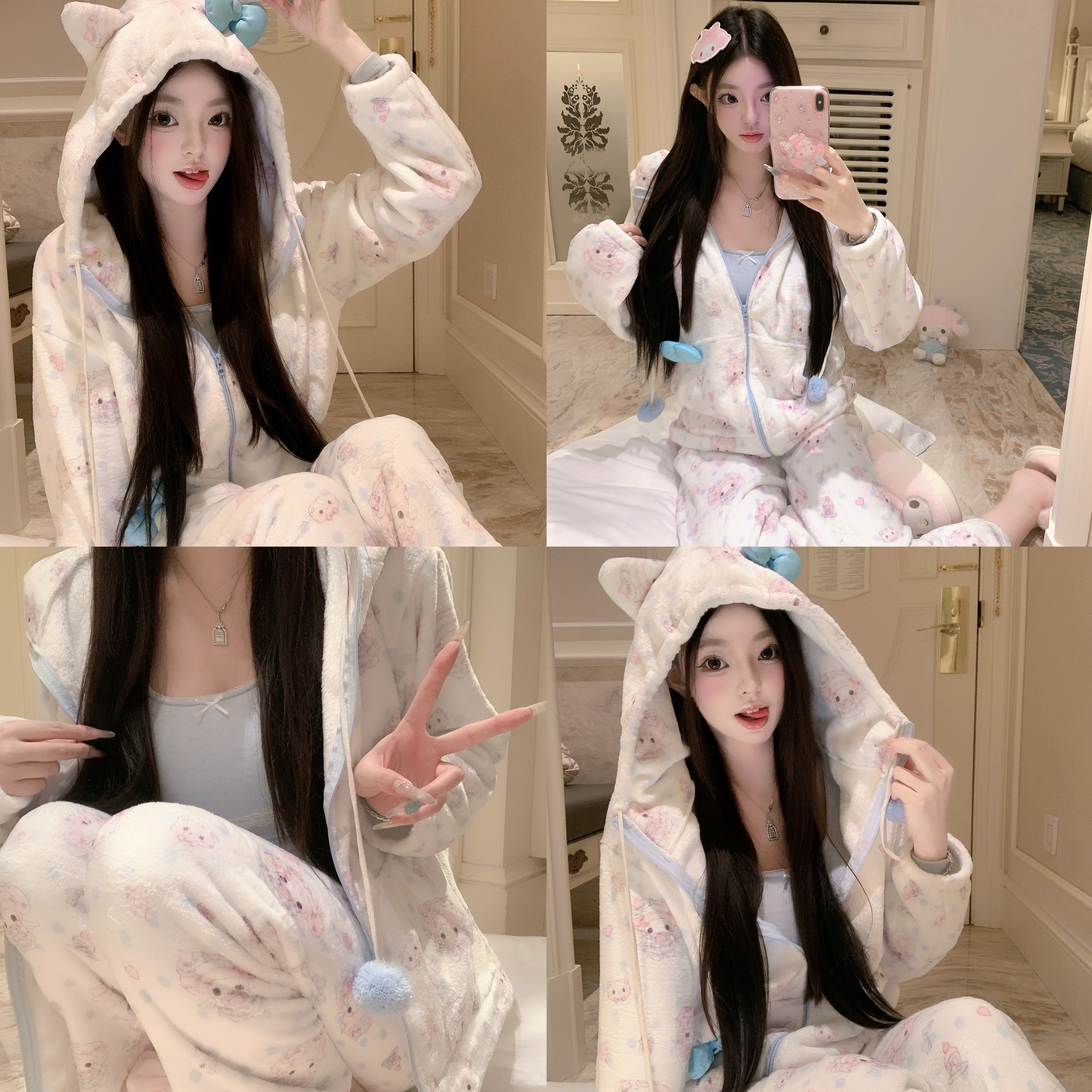 捞捞酱「海盐melody」睡衣女加绒加厚2025新款秋冬季双面绒家居服