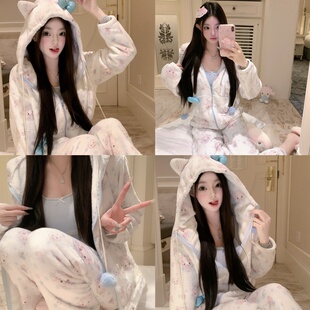 捞捞酱「海盐melody」睡衣女加绒加厚2025新款秋冬季双面绒家居服