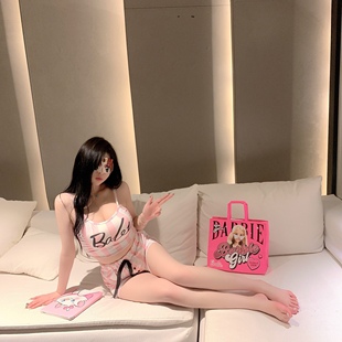 少女睡衣套夏透氣純欲甜美 LaoLao醬「芭比系列」牛奶絲吊帶短褲