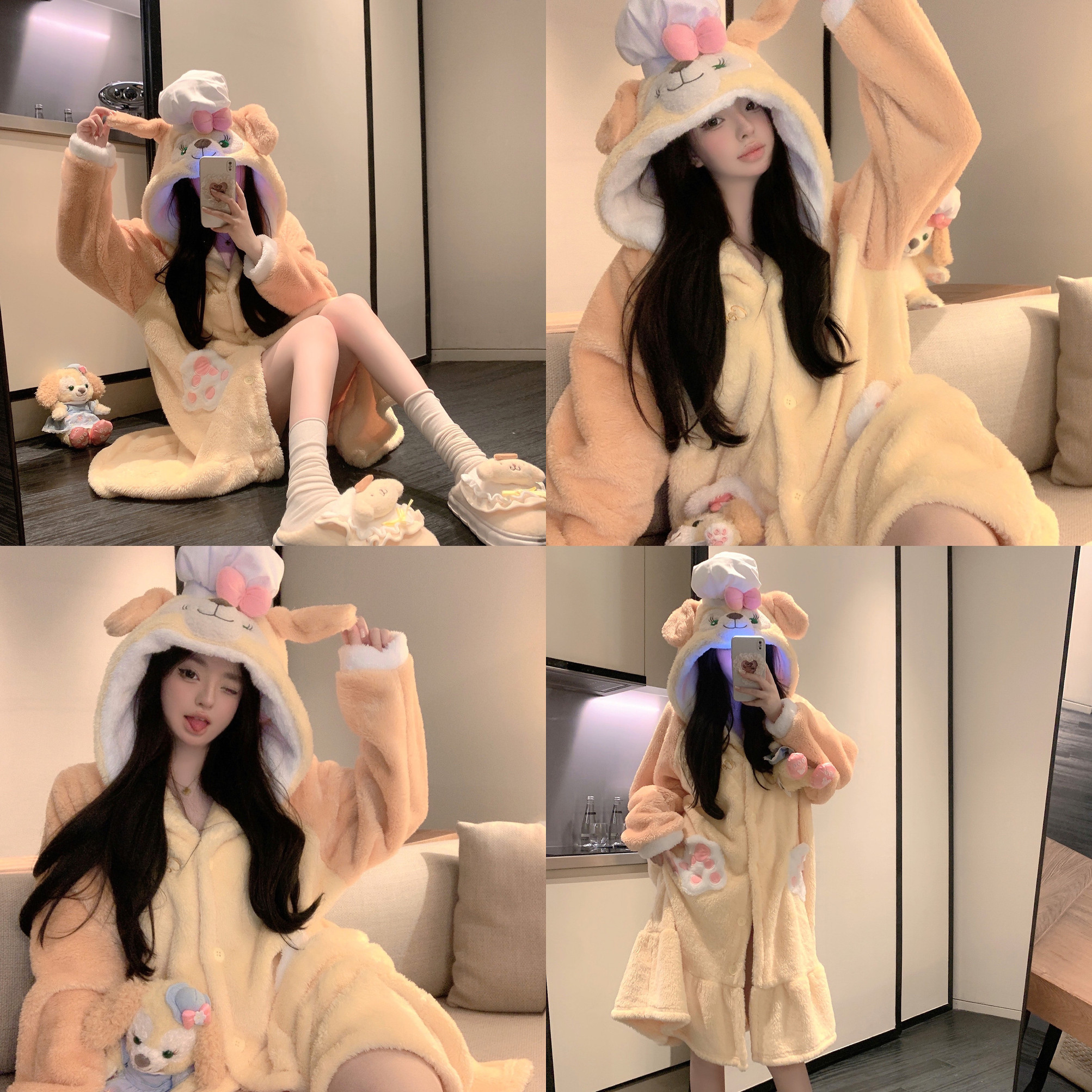 日系睡衣加厚卡通连帽