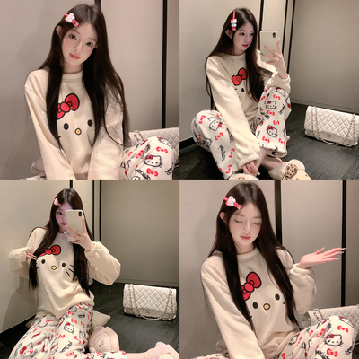 捞捞酱「Kitty脑袋」珊瑚绒冬季睡衣女加绒加厚2025新款家居服