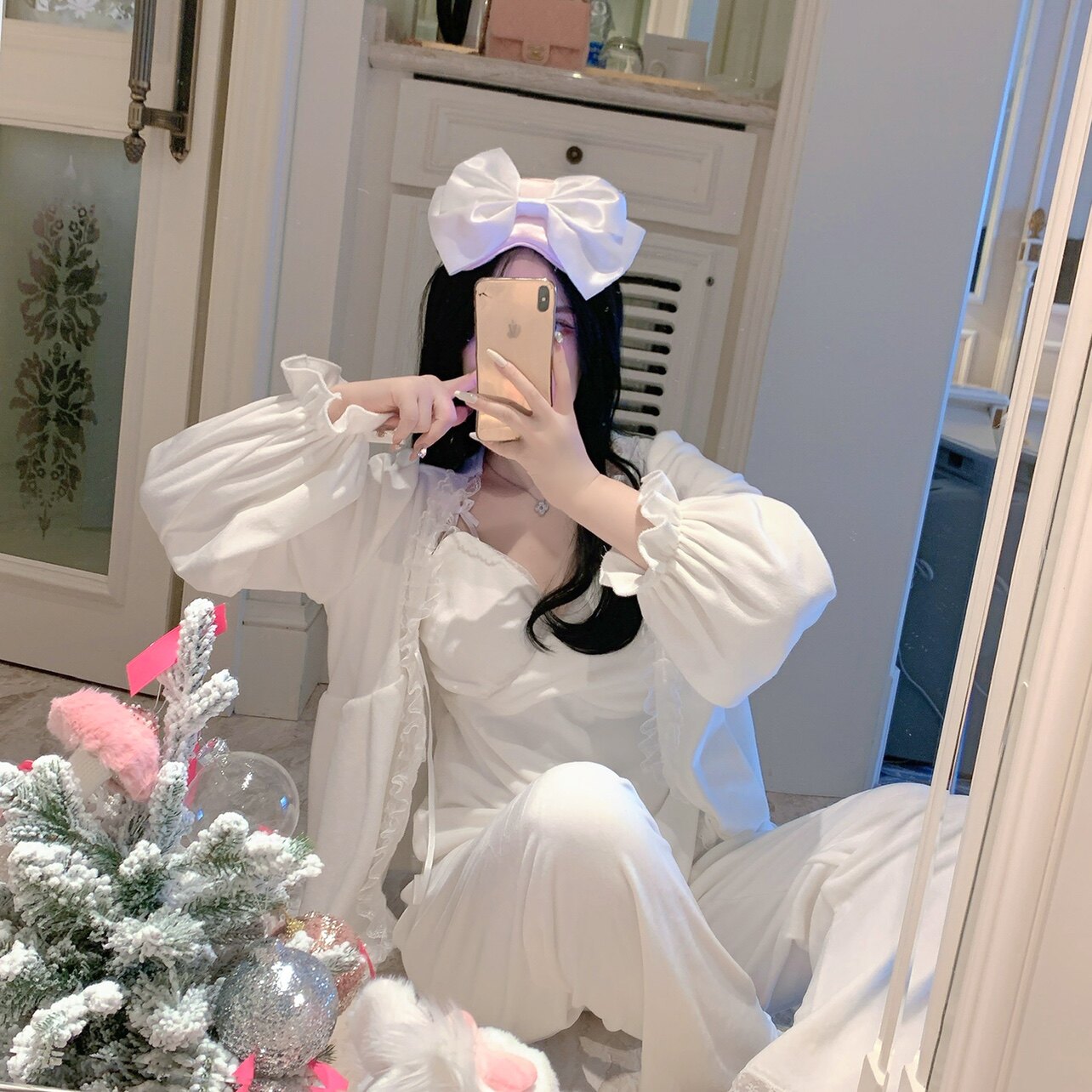 家居服睡衣甜美保暖三件套海岛绒