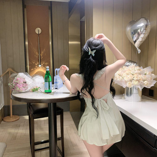 高端法式性感蝴蝶结吊带睡裙私房