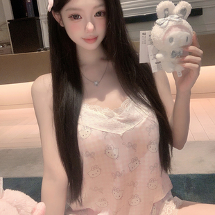 夏季 捞捞酱「草莓布丁」性感冰丝睡衣女2025新款 吊带花边家居服