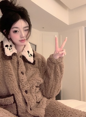 LaoLao酱「是Mickey」冬加厚保暖珊瑚绒羊羔绒家居服睡衣套时尚