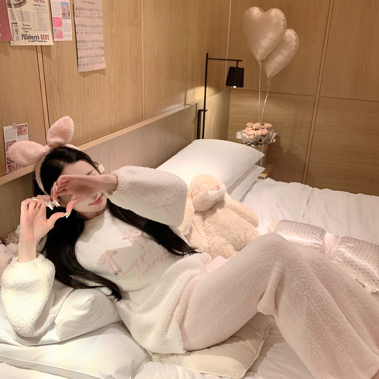 捞捞酱「烤棉花糖」半边绒软绵绵少女日系家居服睡衣甜美保暖秋冬