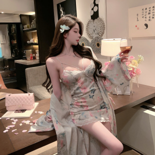 捞捞酱「莫奈花海」性感吊带睡裙2025夏季 家居服 纯欲风睡衣女款