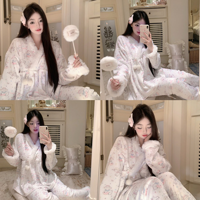 「小羊派对」法兰绒睡衣女秋冬款2025新款冬季加绒加厚家居服套装