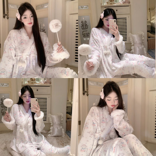 「小羊派对」法兰绒睡衣女秋冬款2025新款冬季加绒加厚家居服套装