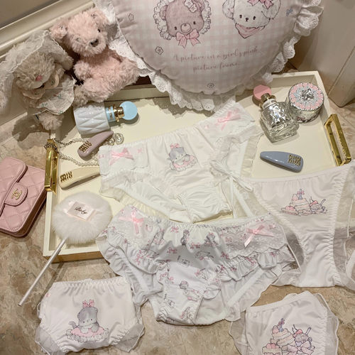 捞捞酱「棉花糖小喵」日系牛奶丝少女蝴蝶结内裤三角裤可爱内衣嗲