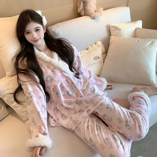 梦幻小喵  法兰绒睡衣女秋冬款2025新款冬季加绒加厚纯欲风家居服