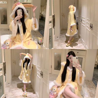 捞捞酱「黄油小饼饼」加厚加绒睡衣女珊瑚绒秋冬季2025新款睡袍