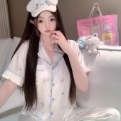 捞捞酱「Milk大耳狗」性感冰丝睡衣女夏季 2025纯欲风家居服三件套