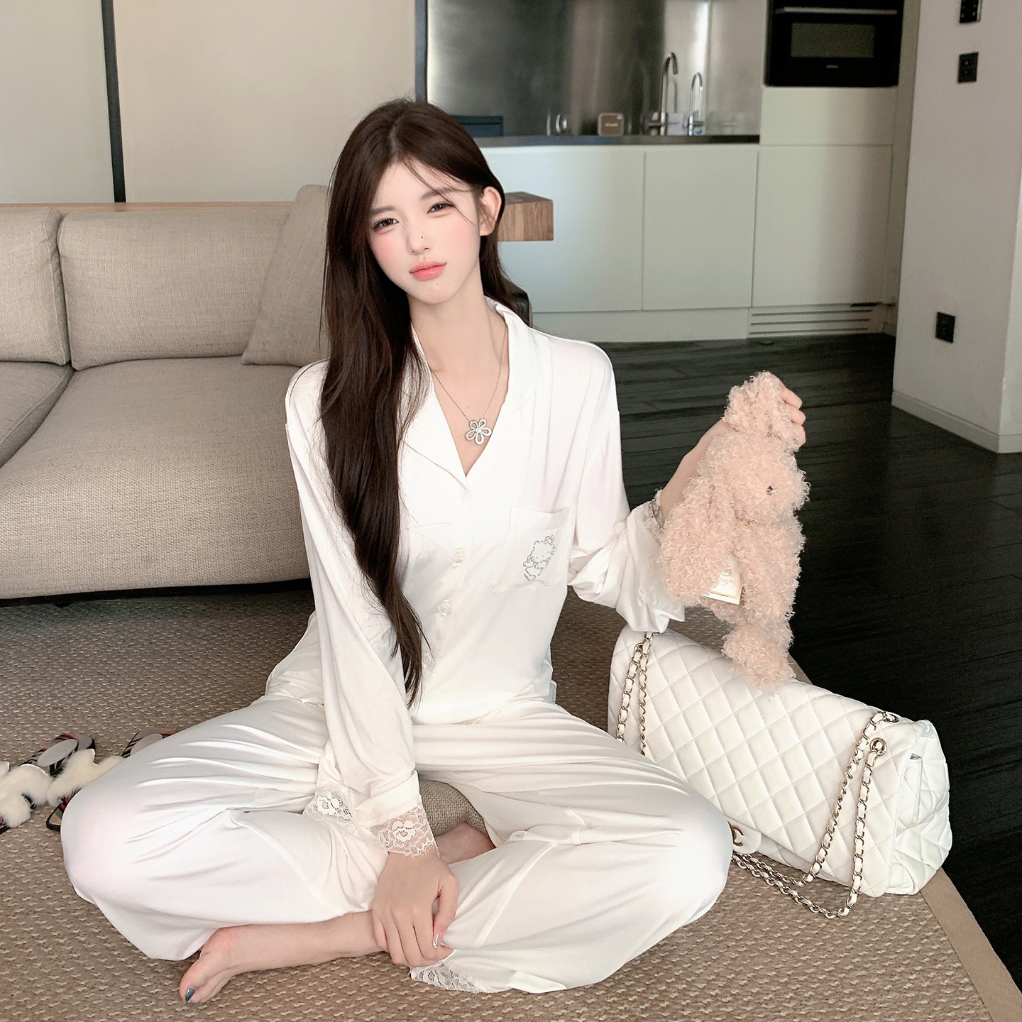 捞捞酱「牛奶小K」莫代尔睡衣性感春秋款2025新款甜美纯欲家居服