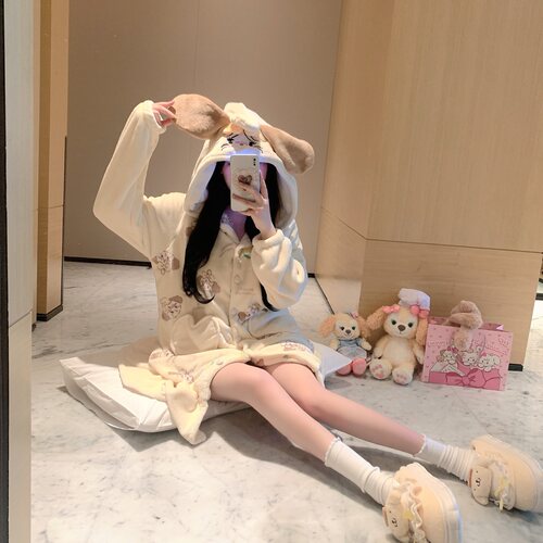 少女睡袍家居服睡衣连帽日系