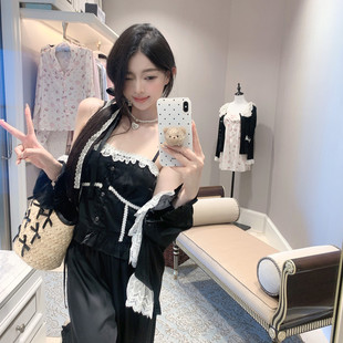 捞捞酱「古早日杂感」甜美复古少女冰丝家居服睡衣三件套宫廷doll