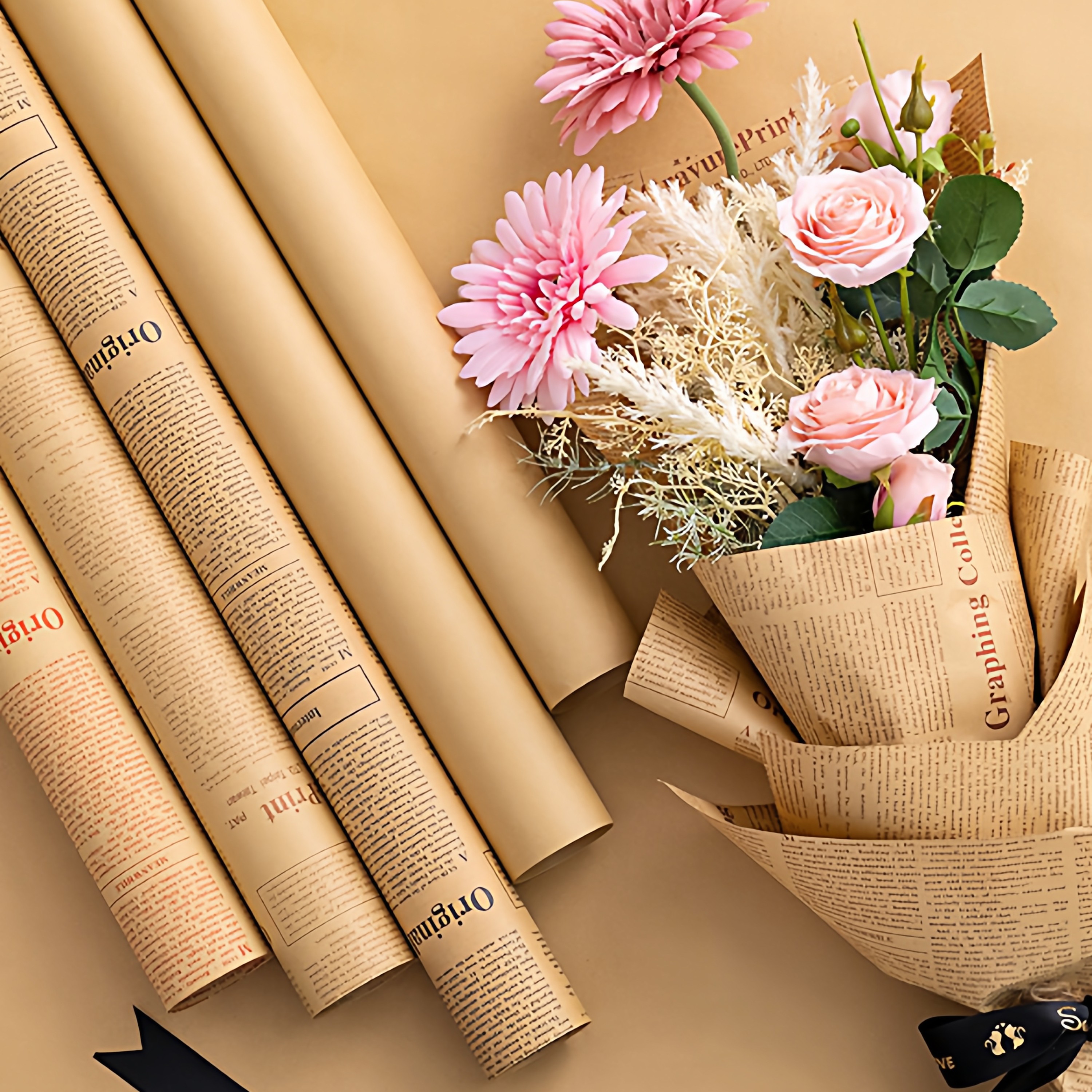 复古英文报纸厚牛皮纸大尺寸鲜花包装纸包礼物包花纸花艺花束材料